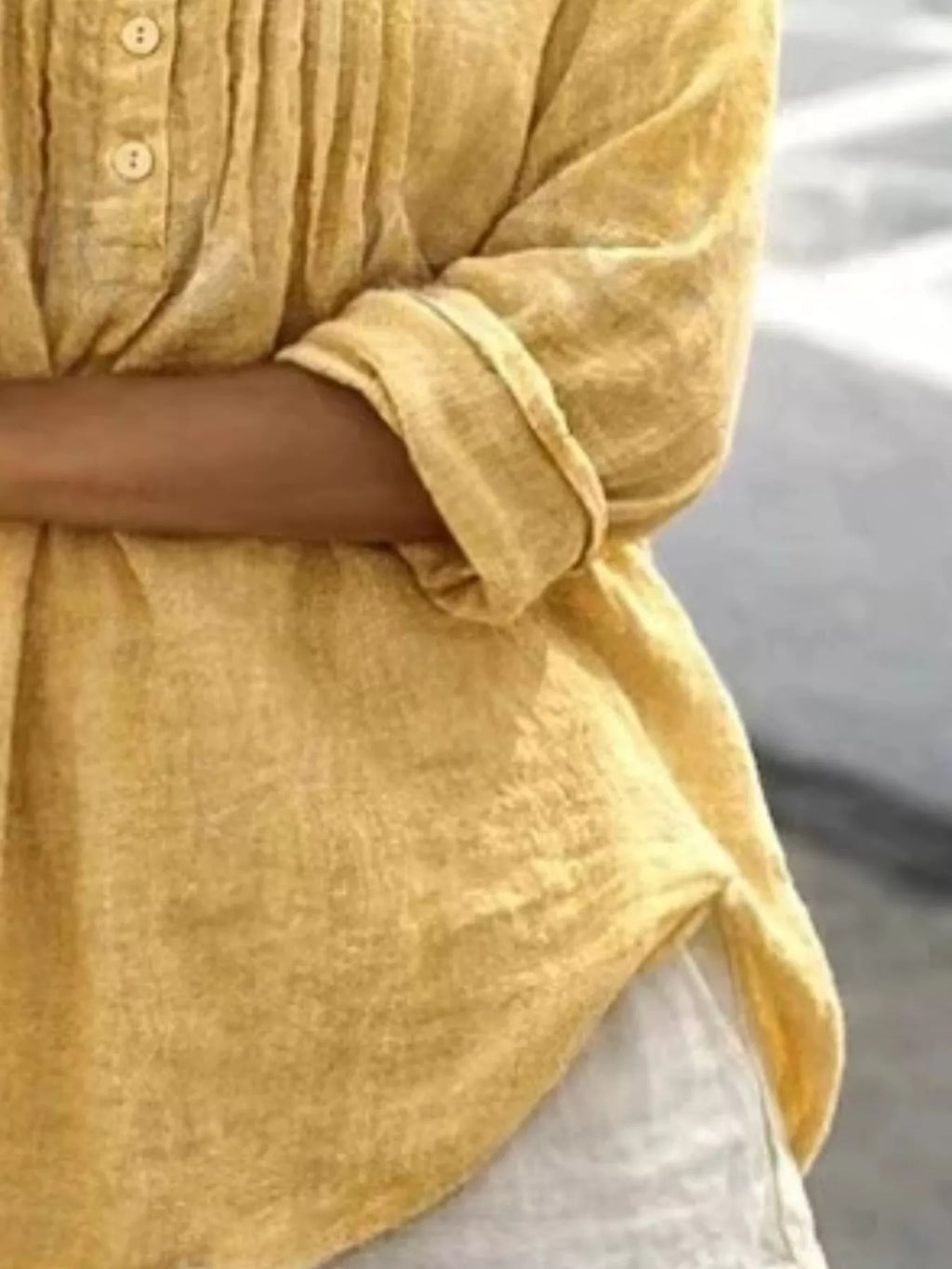 Casual Button Detail Long Sleeve Linen Shirt