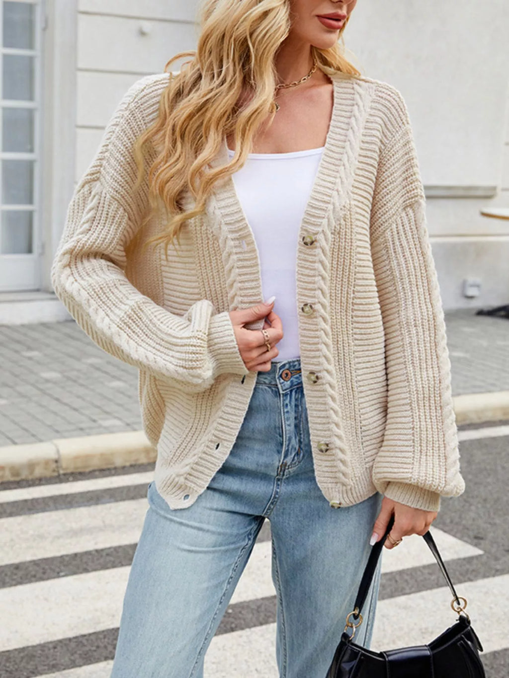 Cable Knit Button-Up Cardigan