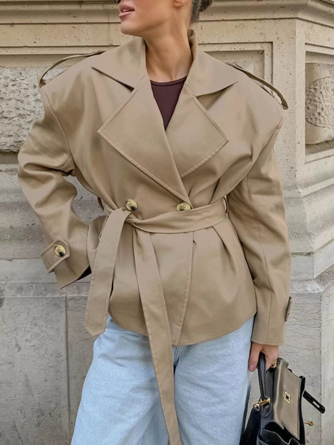 Chic Double-Breasted Belted Trench Coat