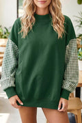 Gingham Sleeve Mock Neck Sweatshirt