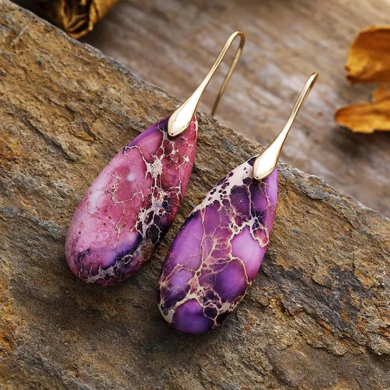 Teardrop Natural Stone Dangle Earrings
