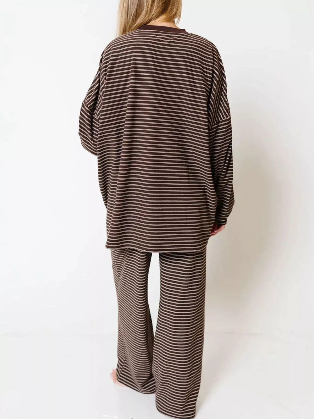 Striped Long Sleeve Top and Wide Leg Pants Set