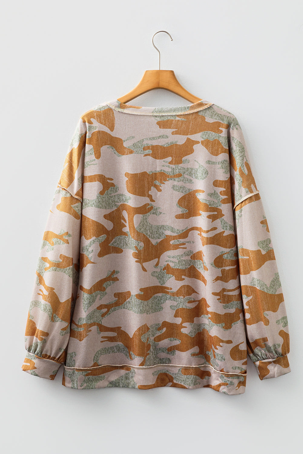 Camo Reverse Seam Drop Shoulder Sweatshirt