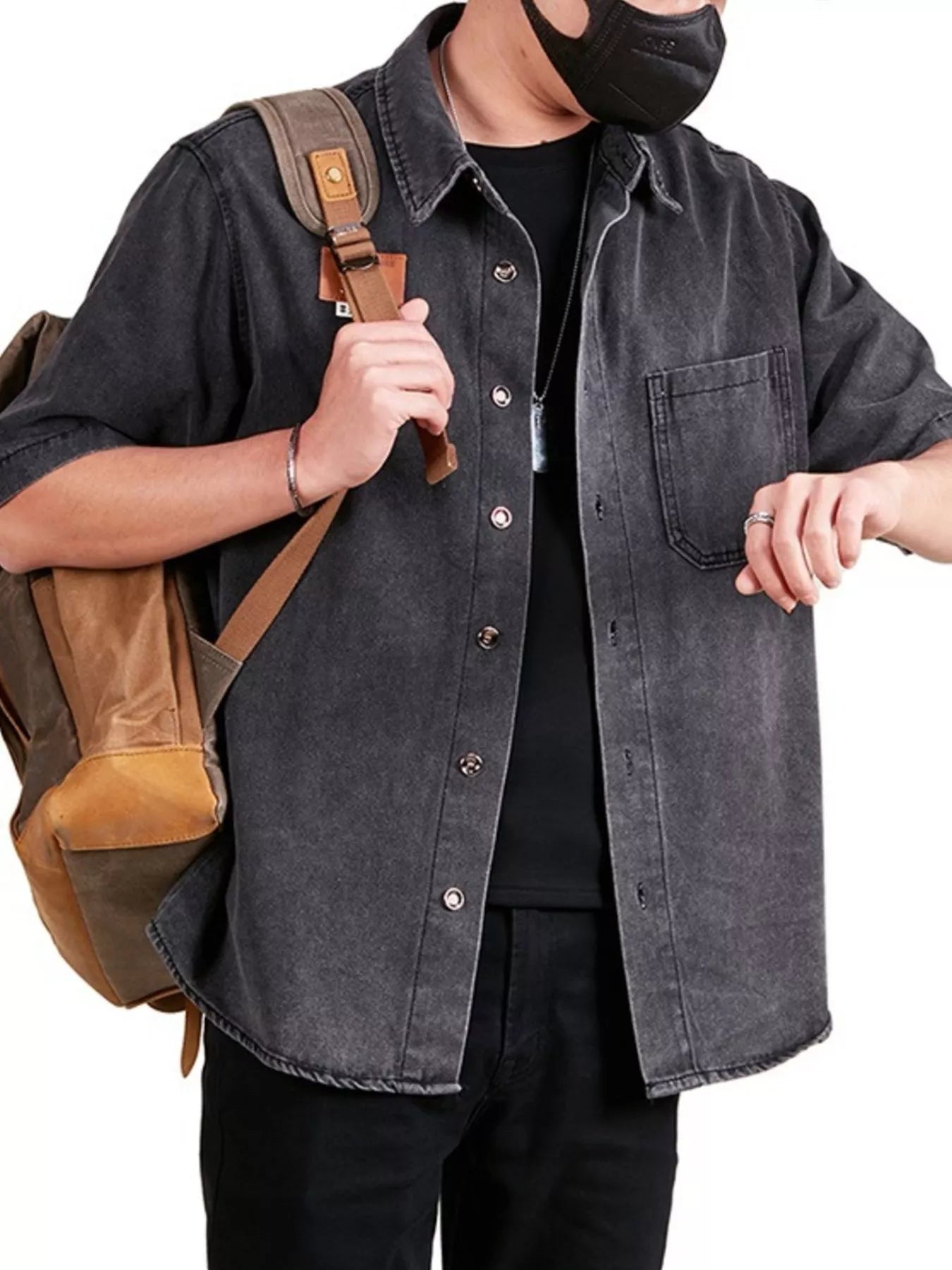 Men's Plus Size Button Up Half Sleeve Denim Shirt