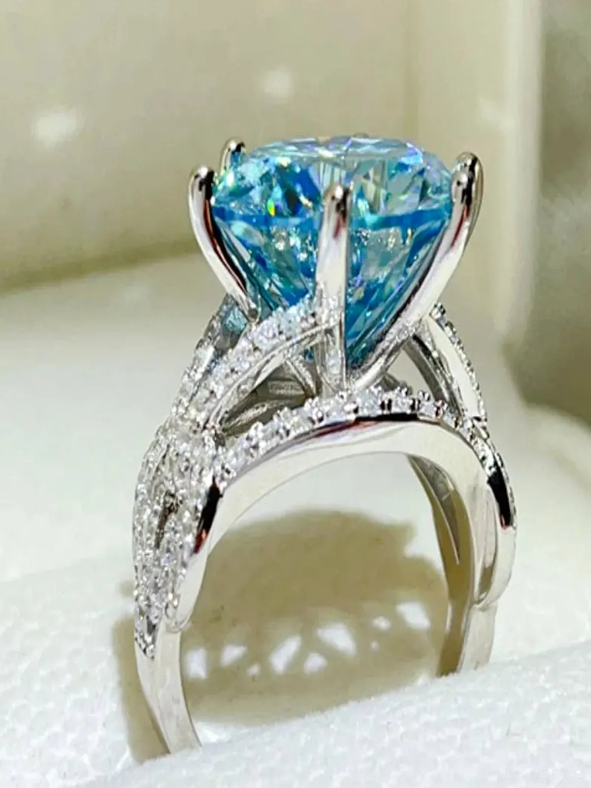 10 Carat Moissanite Sterling Silver Blue Pavé Cocktail Ring