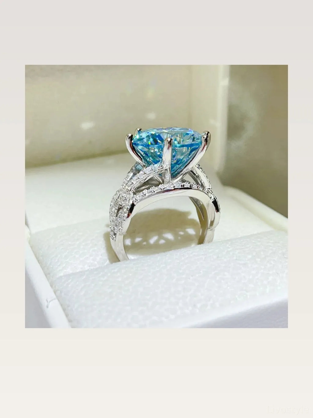 10 Carat Moissanite Sterling Silver Blue Pavé Cocktail Ring
