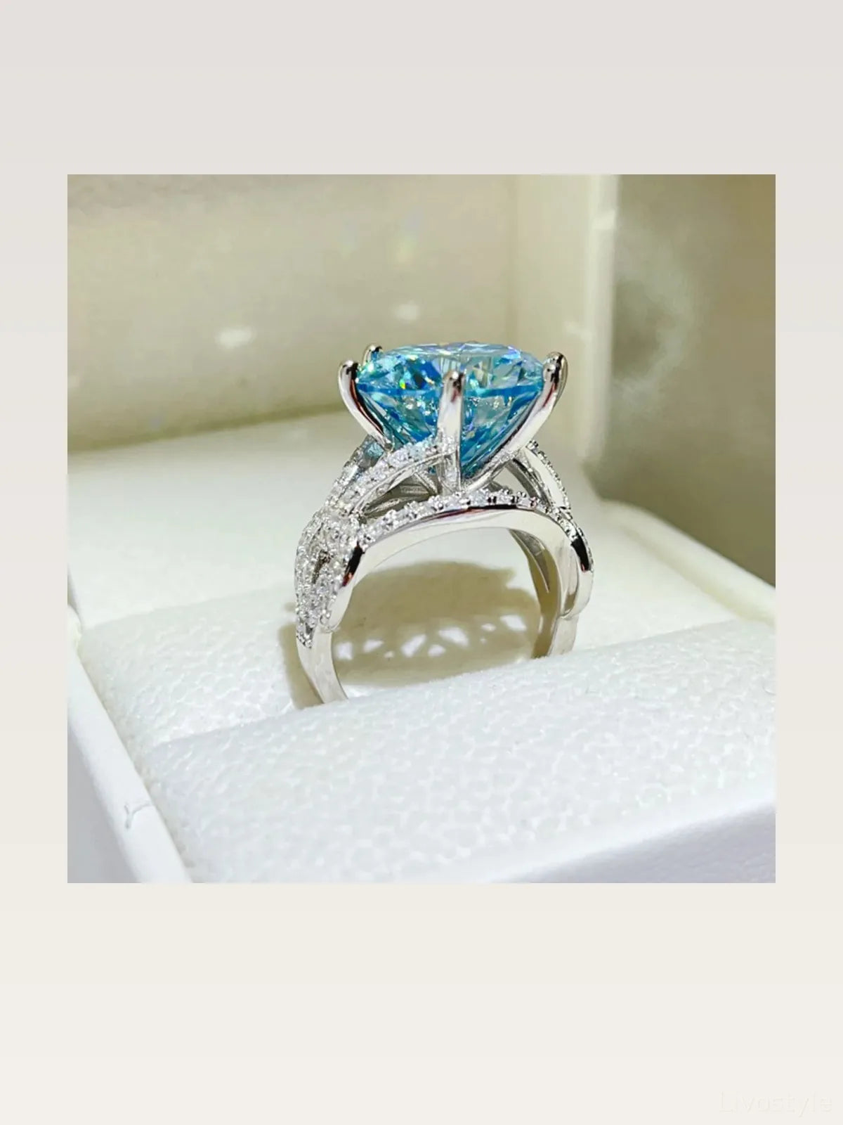 10 Carat Moissanite Sterling Silver Blue Pavé Cocktail Ring