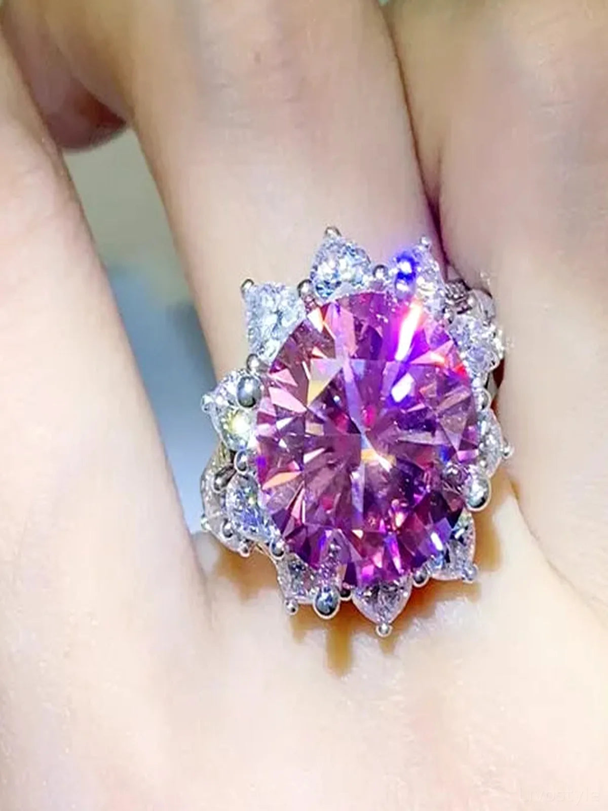 10 Carat Moissanite Zircon Sterling Silver Cocktail Ring