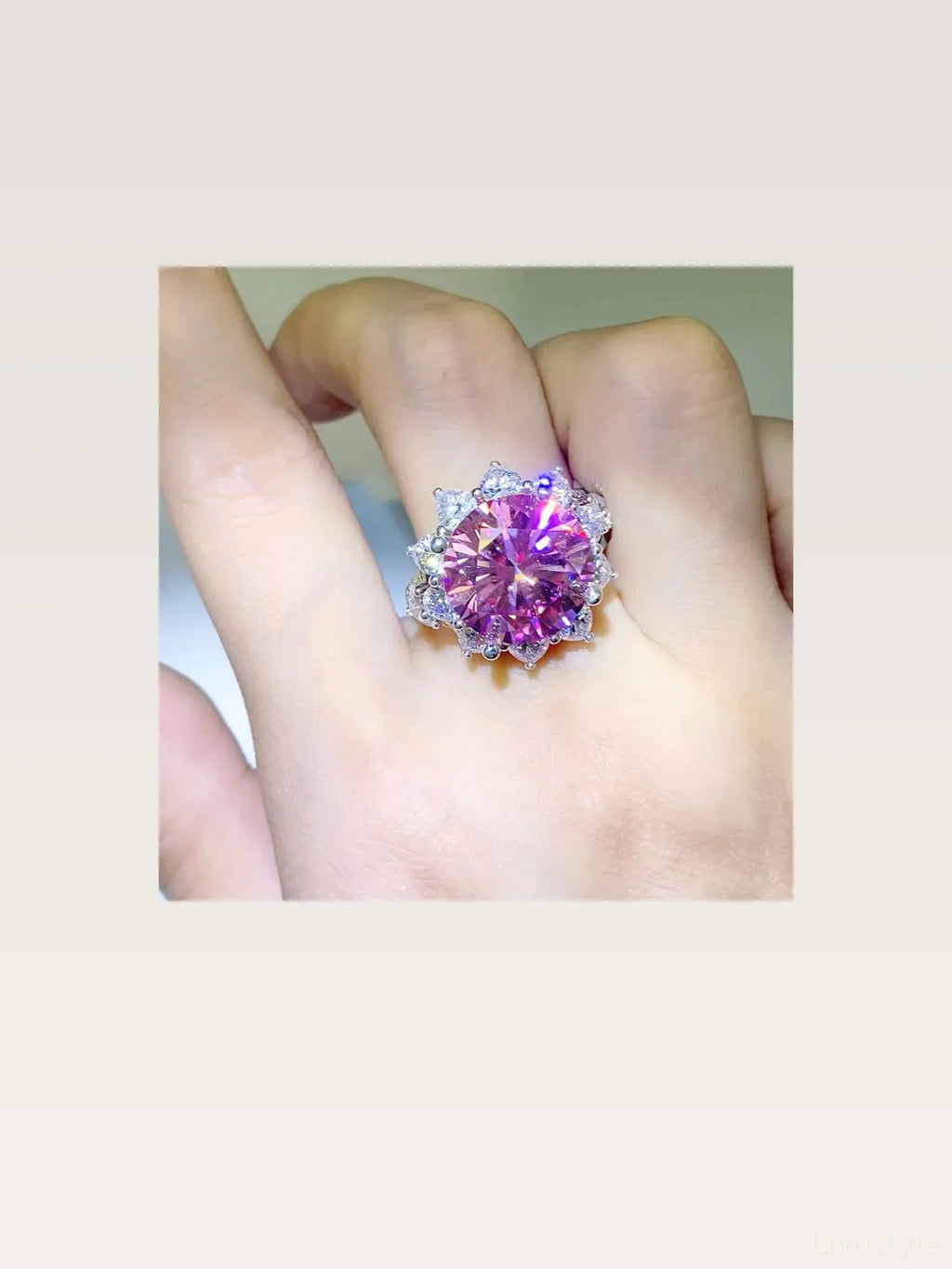 10 Carat Moissanite Zircon Sterling Silver Cocktail Ring