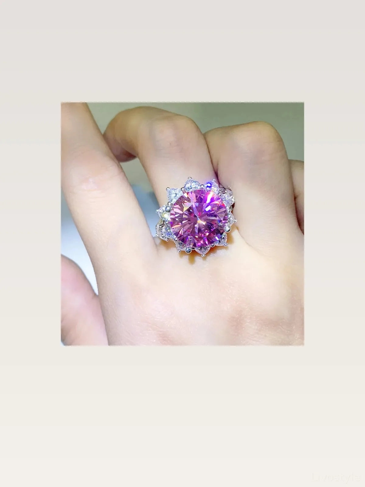 10 Carat Moissanite Zircon Sterling Silver Cocktail Ring
