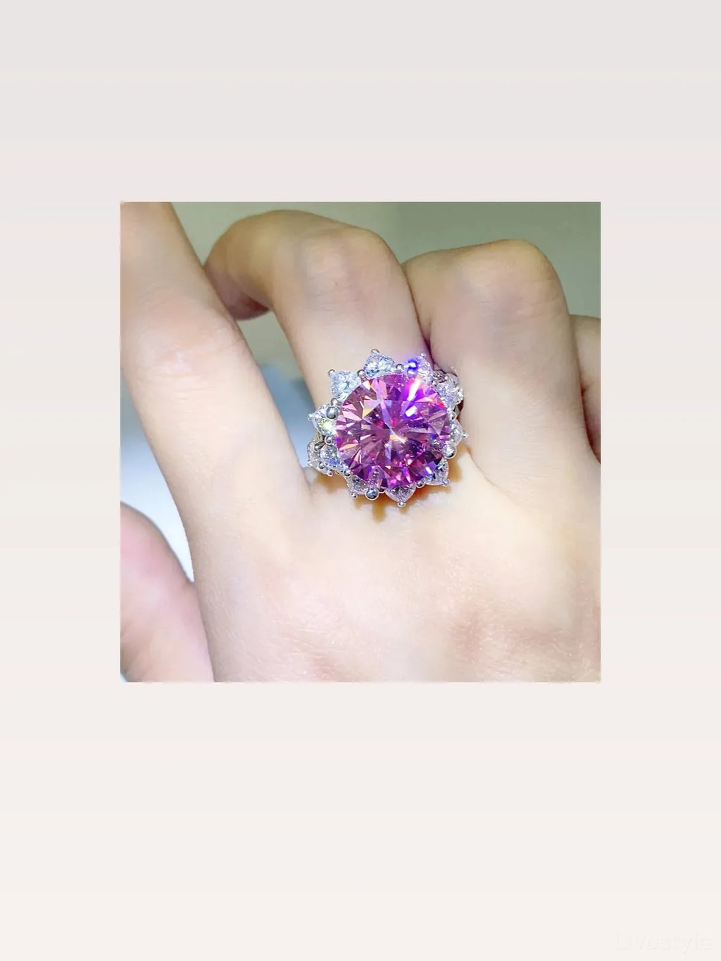 10 Carat Moissanite Zircon Sterling Silver Cocktail Ring