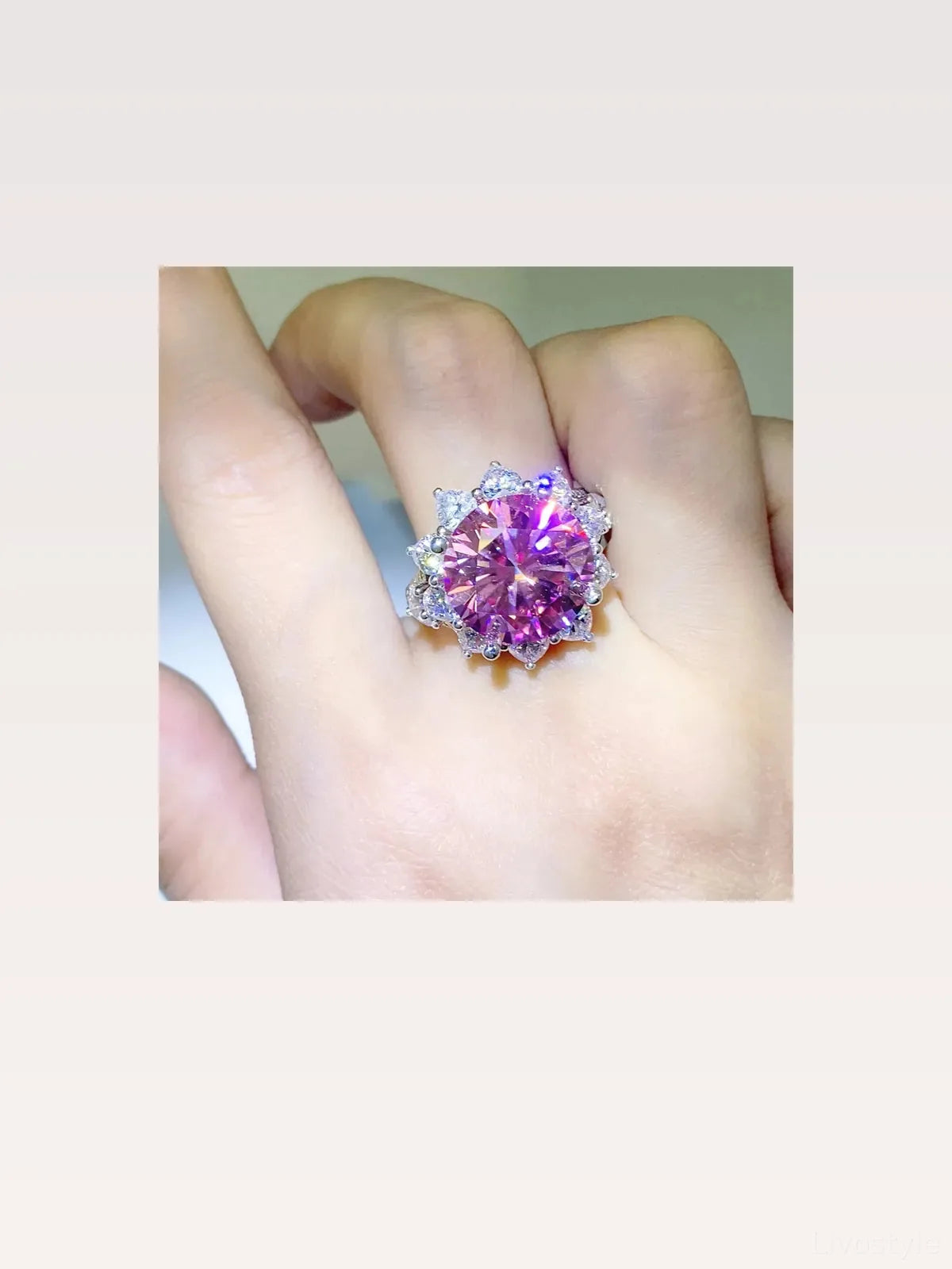 10 Carat Moissanite Zircon Sterling Silver Cocktail Ring
