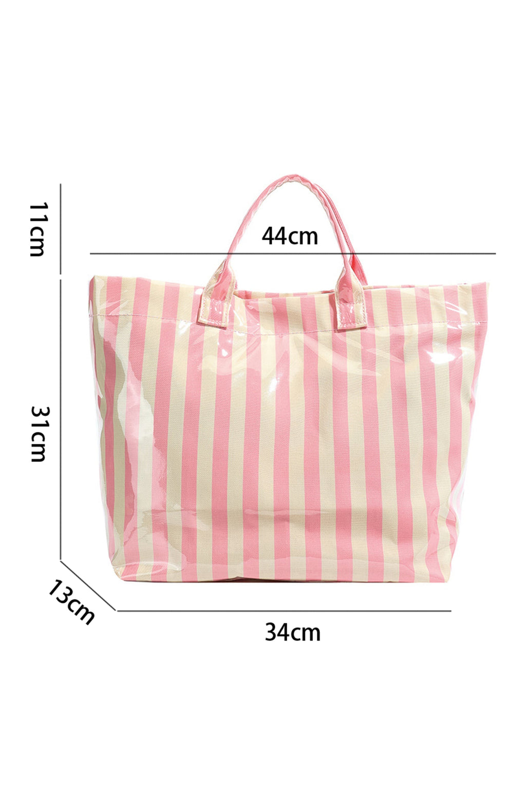 Pink Glossy Striped Vinyl Large Tote Bag