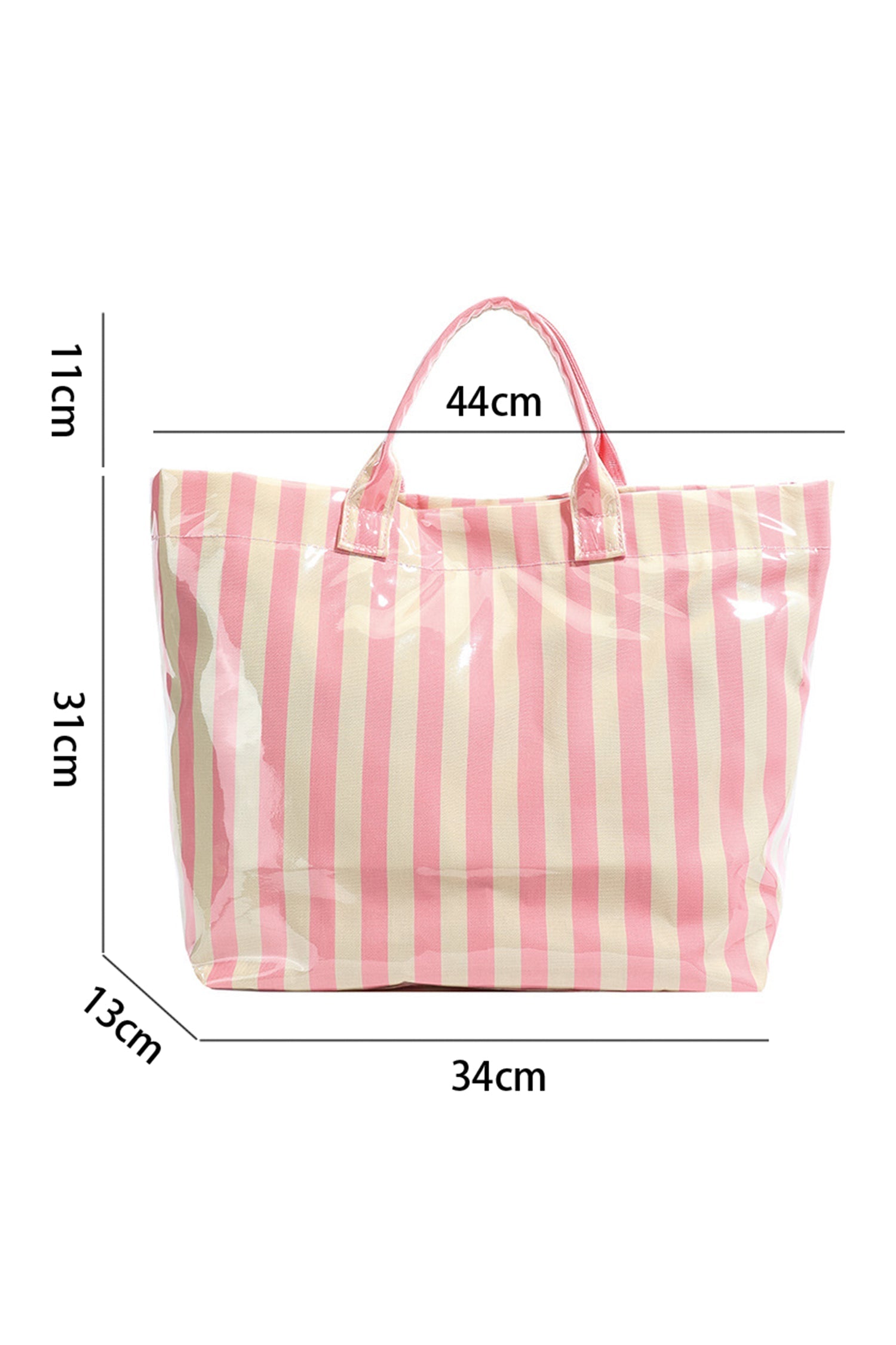 Pink Glossy Striped Vinyl Large Tote Bag