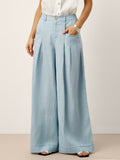 100% Linen Sculpted Pleat Elasticated Back Relaxed Pants VERIDIANA