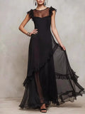 Sheer Ruffle Trim Maxi Dress