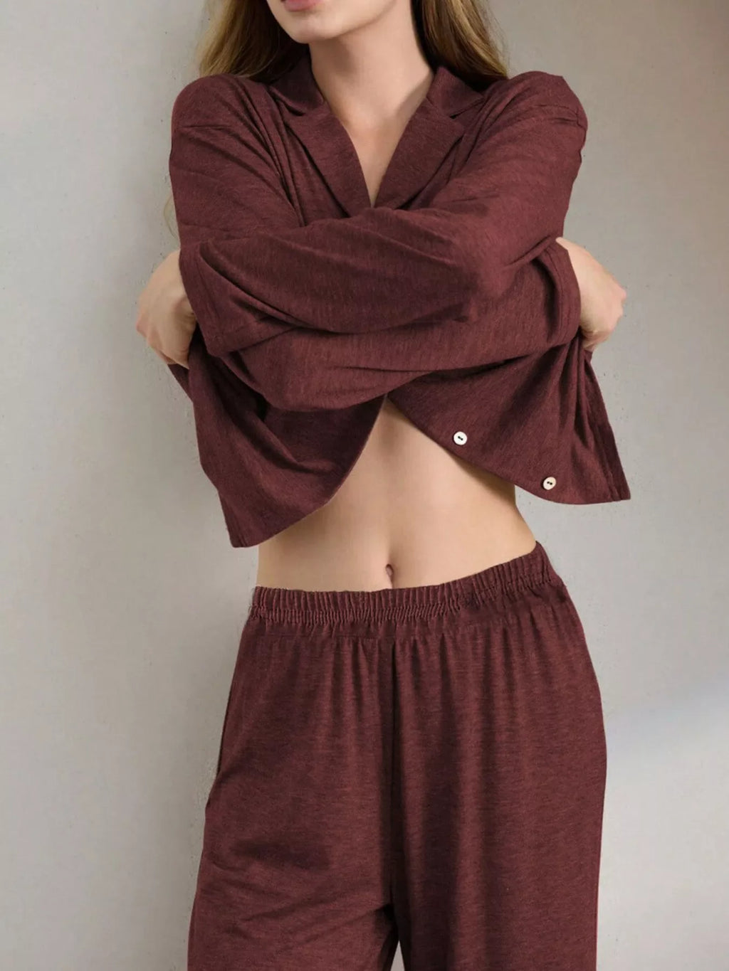 Button-Down Top and Wide-Leg Pants Lounge Set