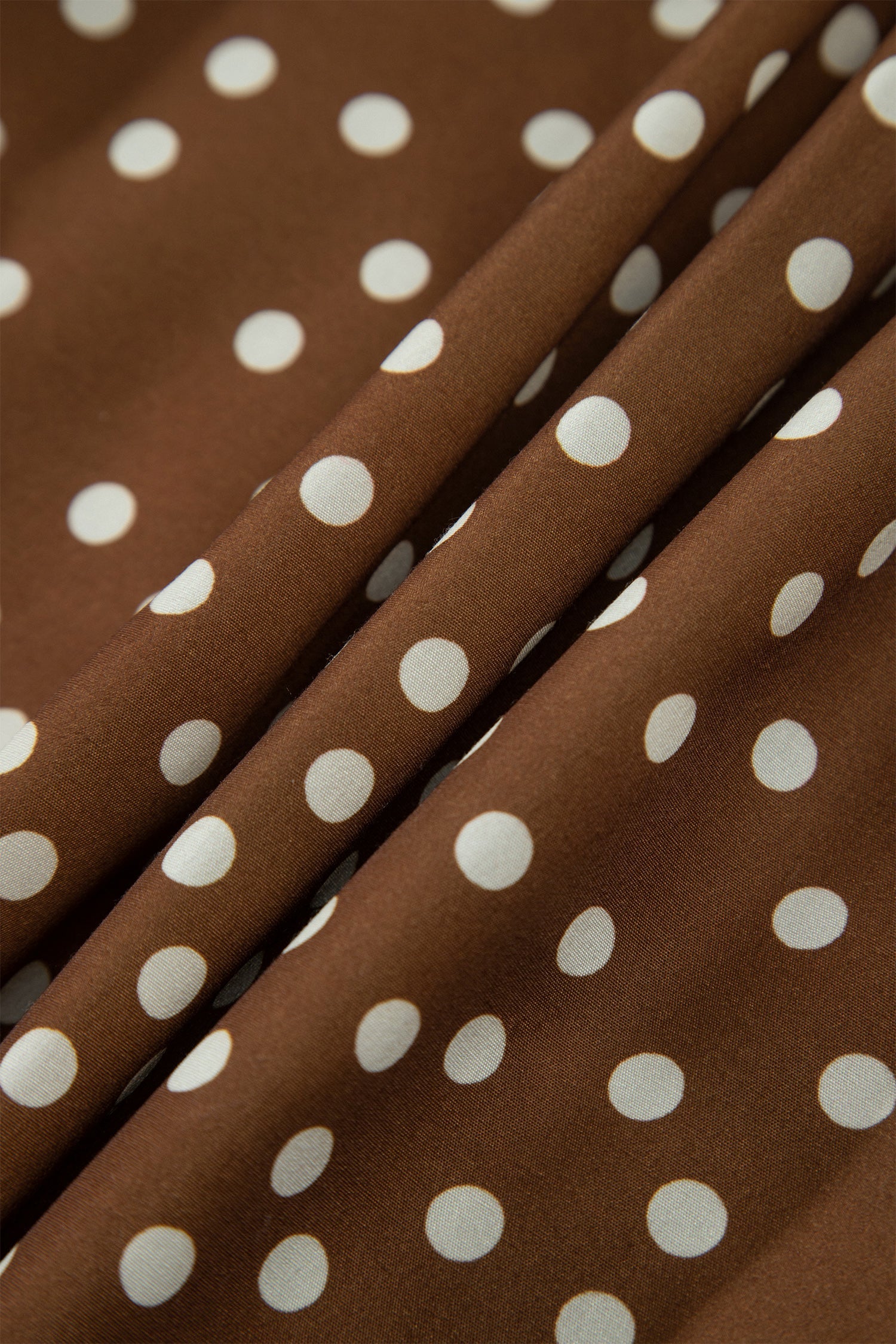 Brown V Neck Polka Dot Long Sleeve Shift Plus Size Dress