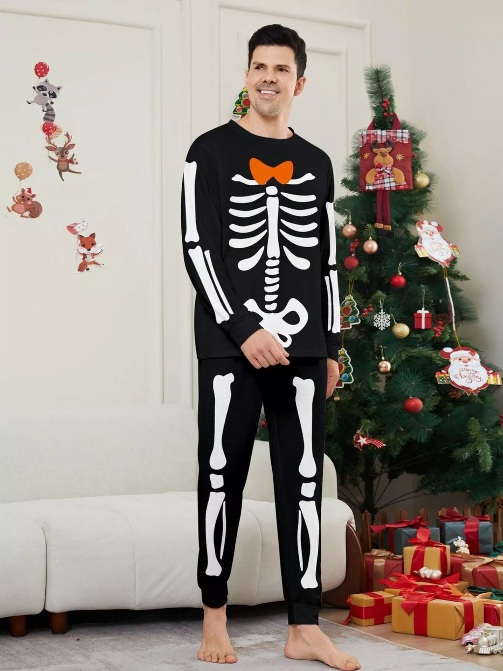 Full Size Matching Family Skeleton Pajama Set Plus Size
