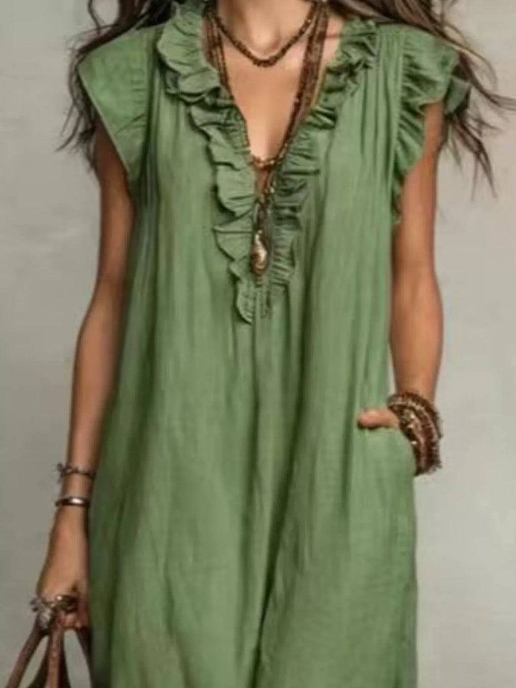 Full Size Bohemian Ruffle Neck Maxi Dress Plus Size