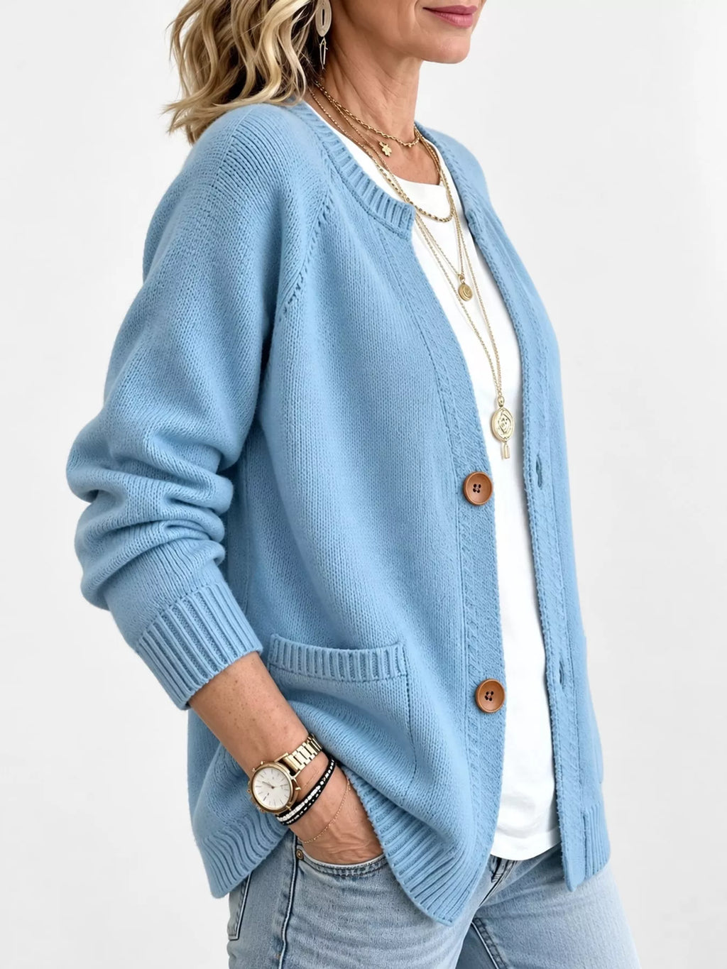 Full Size Button-Down Knit Cardigan Plus Size