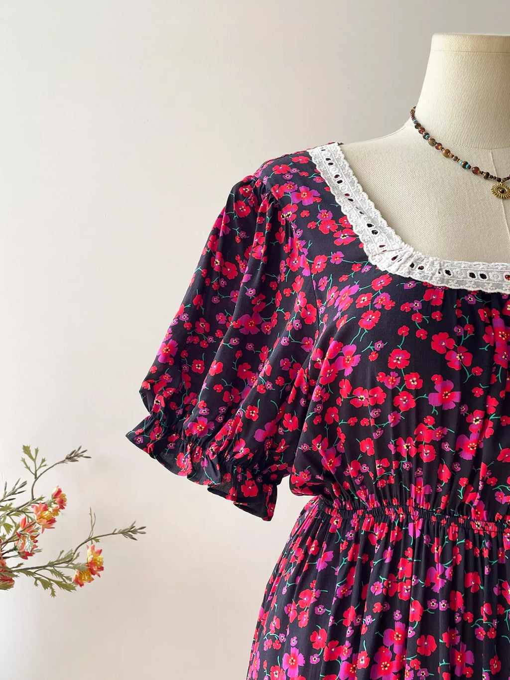 Floral Square Neck Short Sleeve Dress