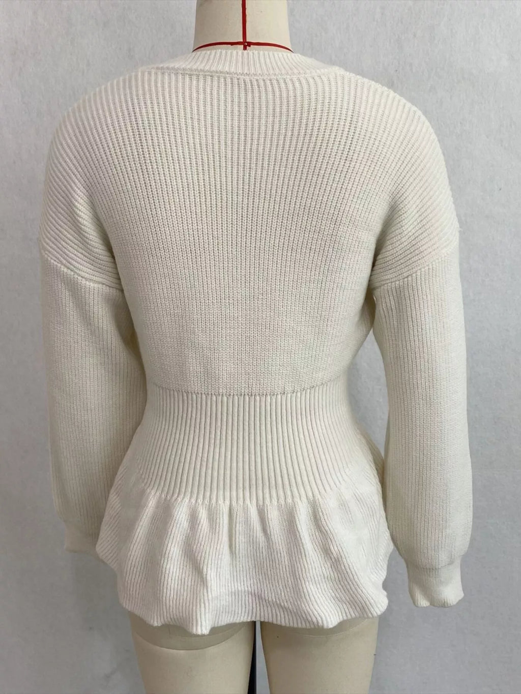 V-Neck Peplum Hem Ribbed Knit Top