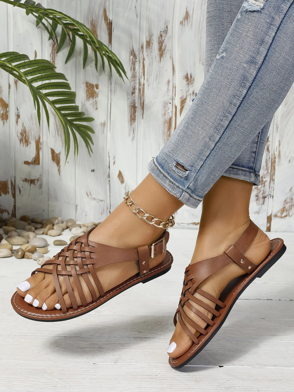 Woven Strappy Flat Sandals