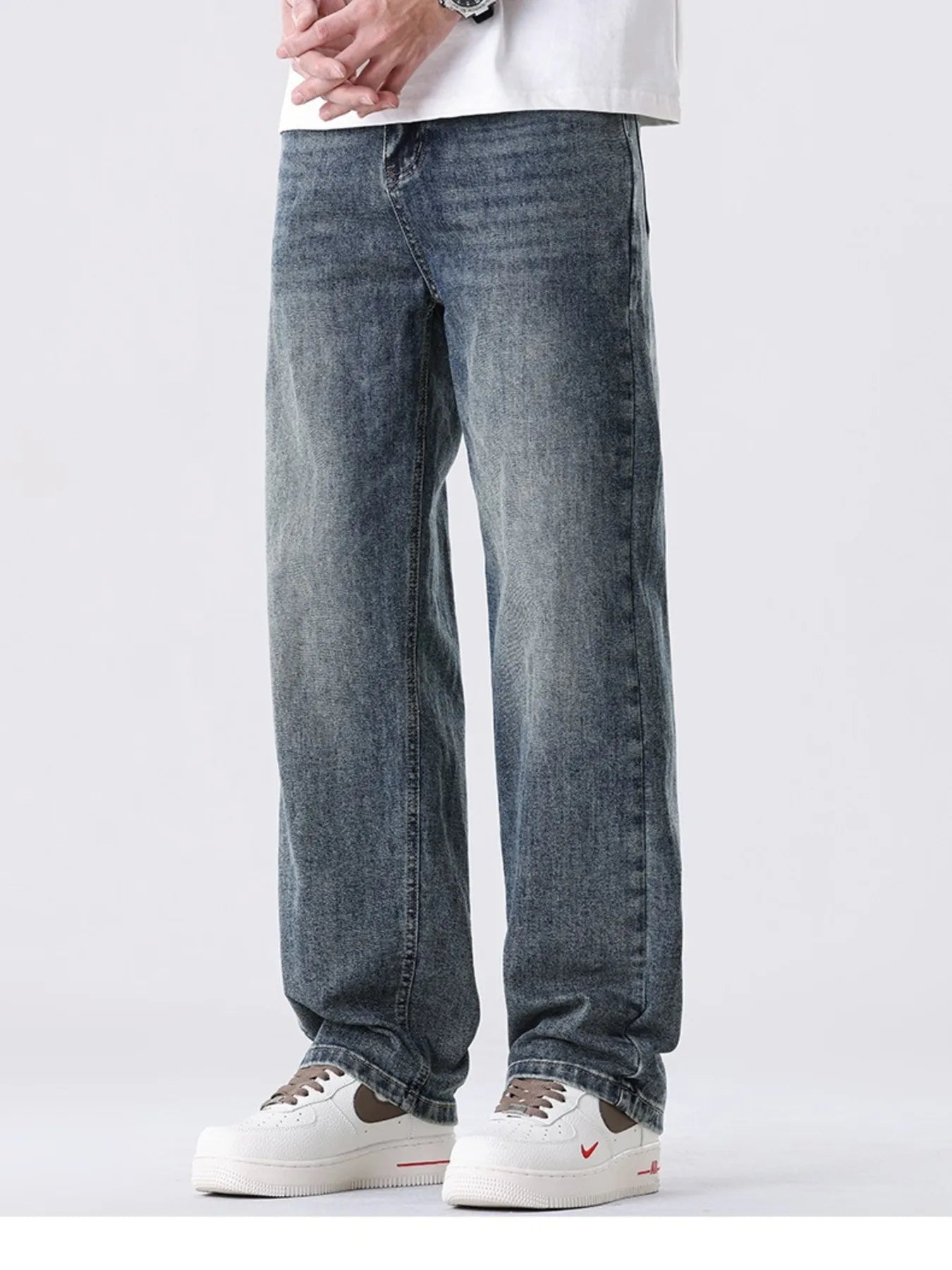 Men's Full Size Vintage Wash Relaxed Fit Straight Jeans Plus Size