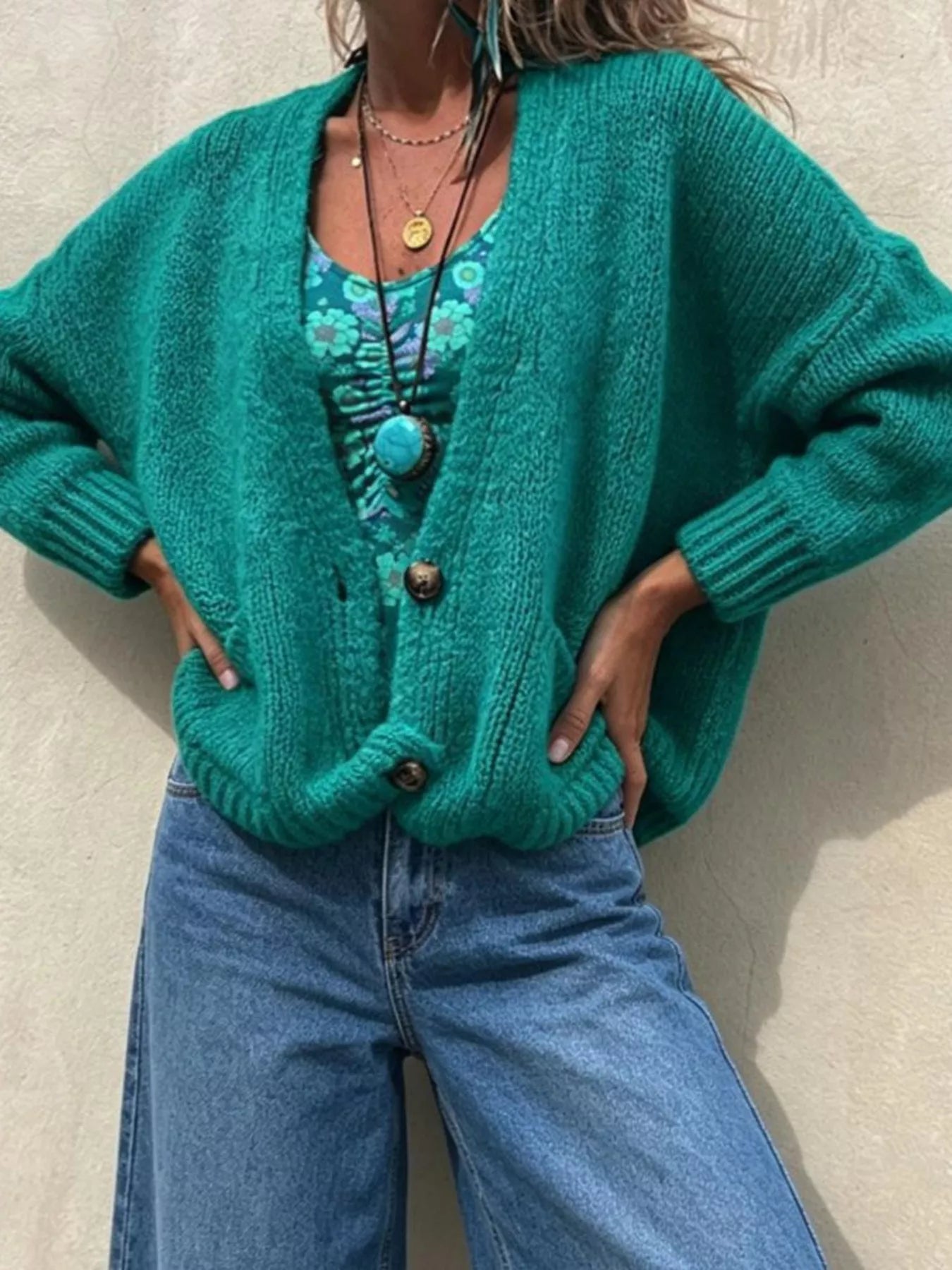Full Size Chunky Knit Button-Up Cardigan Plus Size