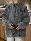 Men's Plus Size Zip Up Long Sleeve Denim Jacket