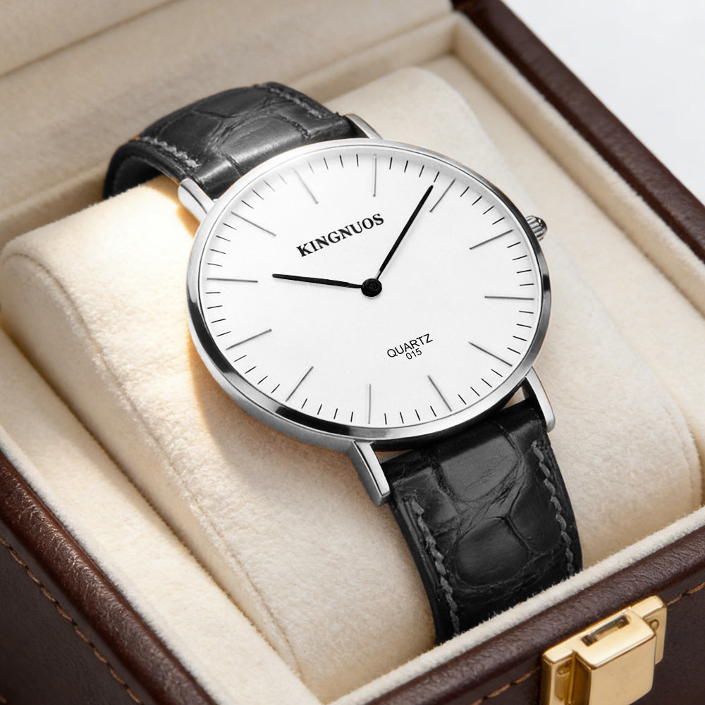 Stylish And Minimalist Two-hand Leather-strap Watch For Men And Women