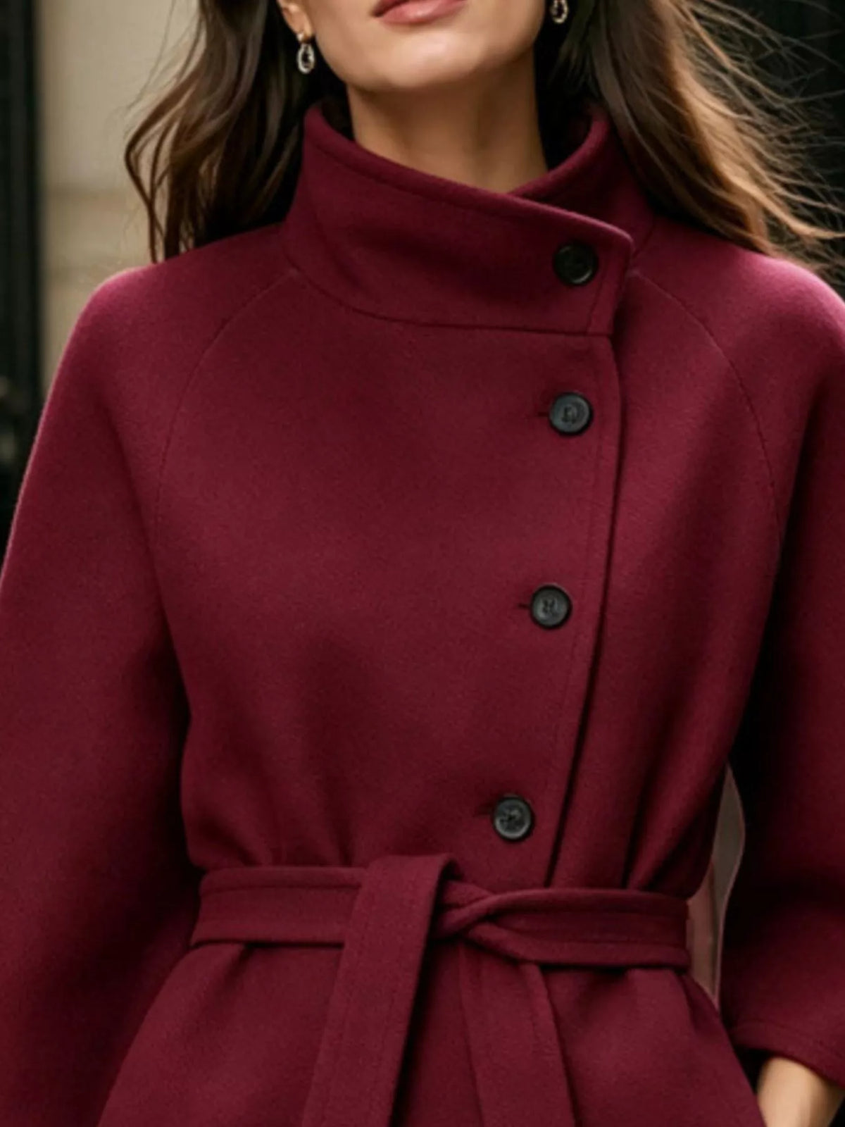 Button Down Cape Coat with Belted Waist