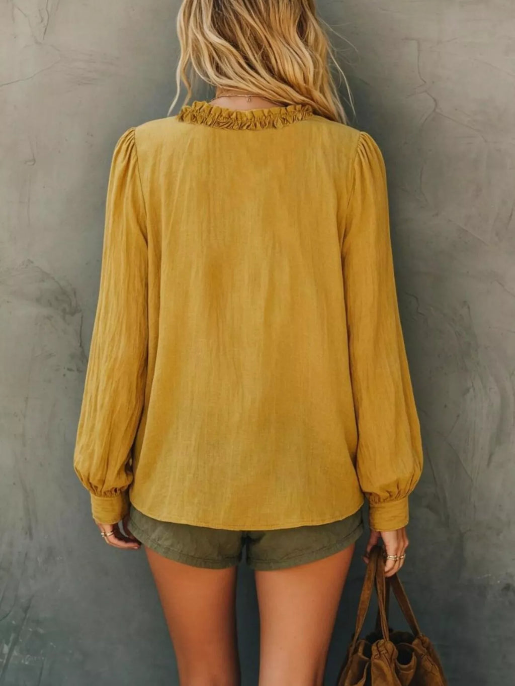Frill V-Neck Long Sleeve Blouse