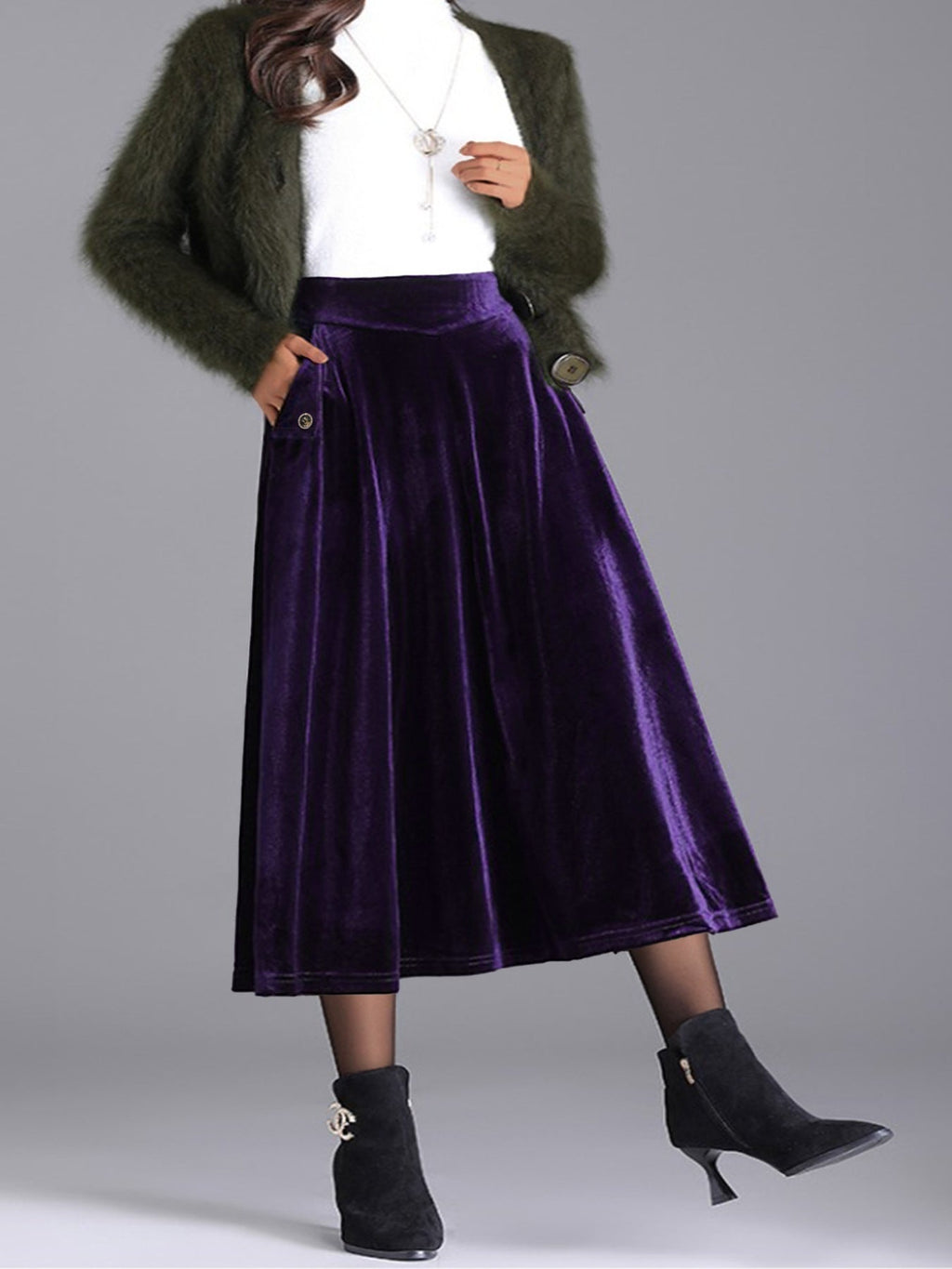 Elegant Velvet A-Line Midi Skirt