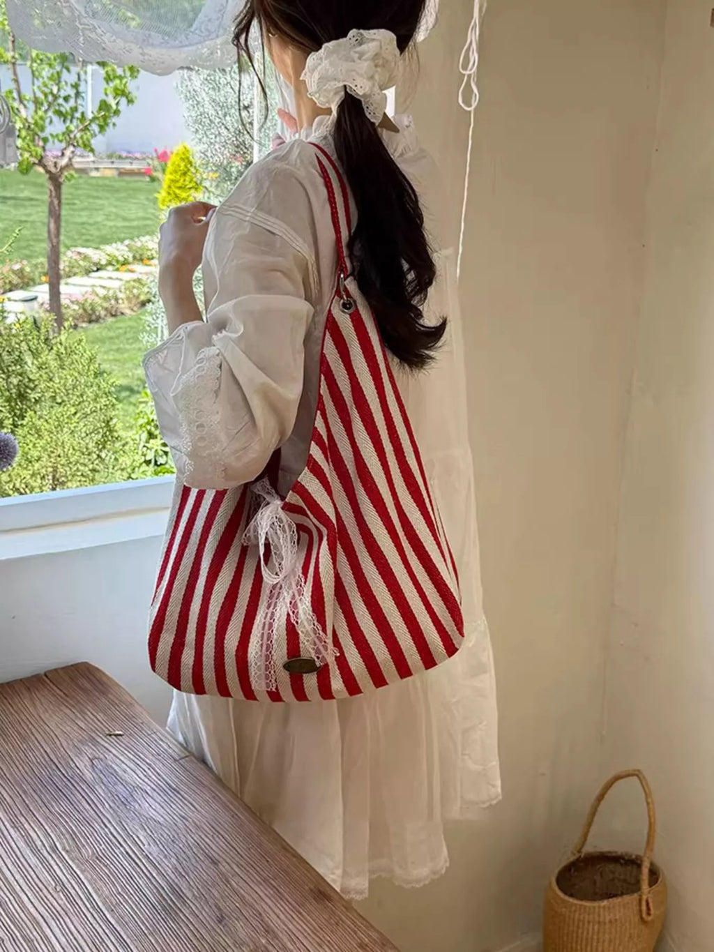 Striped Canvas Tote Bag