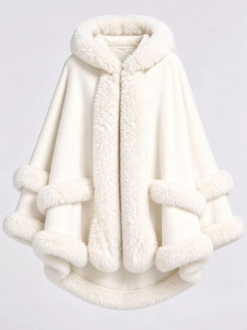 Faux Fur Trimmed Hooded Cape