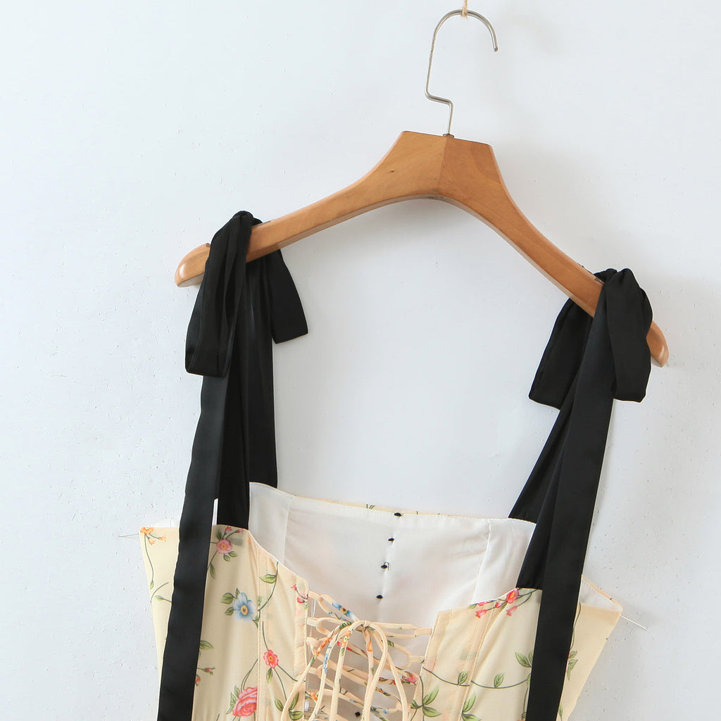 Spring Summer Women Clothing Color Vacation Fresh Sexy Sexy Strap Dress Crisscross