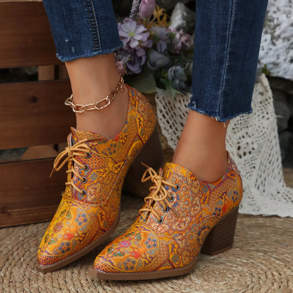 Point Toe Block Heels Ankle Boots