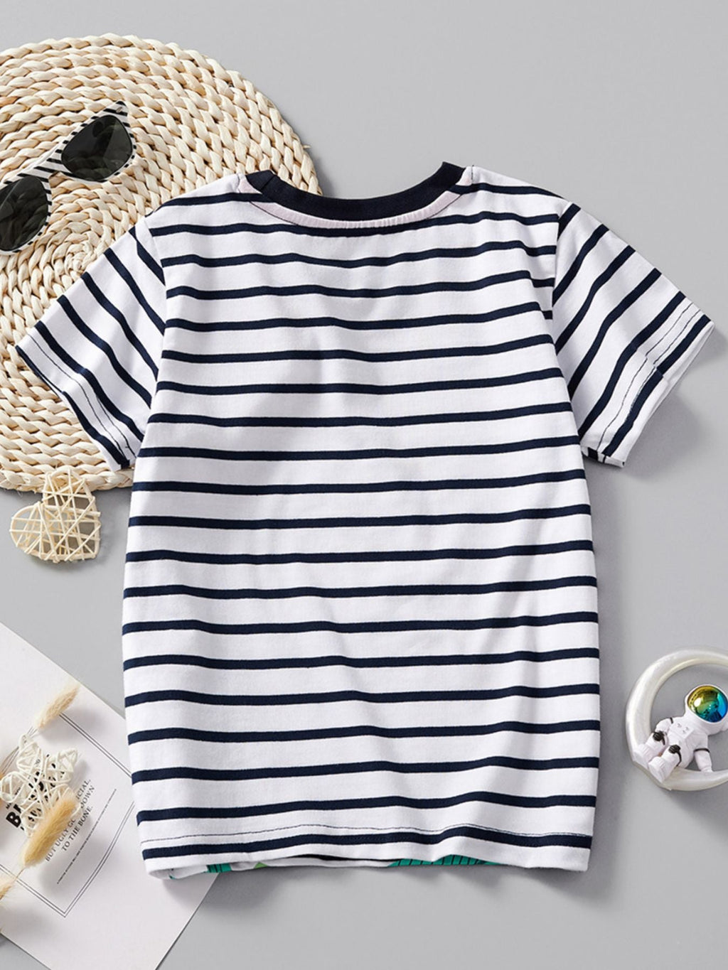 Children's Striped Elephant Round Neck T-Shirt