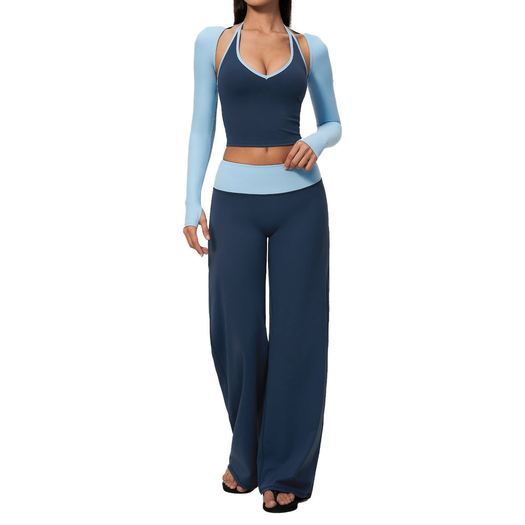 High-Waisted Tummy-Control Long-Sleeve Blouse Yoga Three-Piece Set