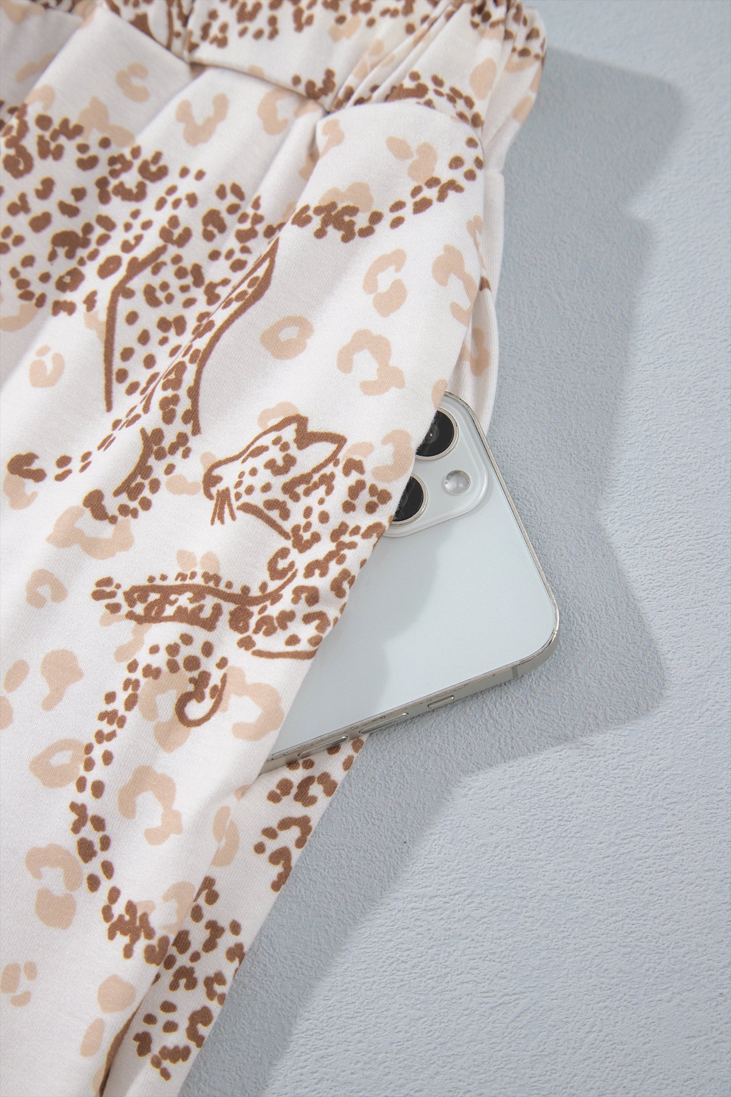 Yellow Leopard Print Colorblock Pocket Placket Long Sleeve Lounge Set