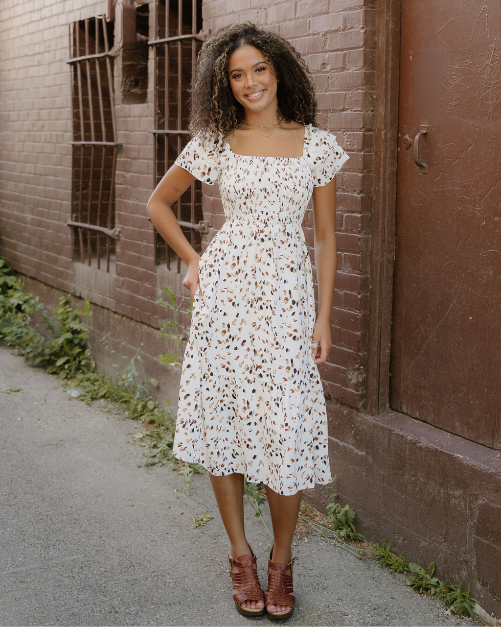 Estelle Smocked Square Neck Ruffle Short Sleeve Dress