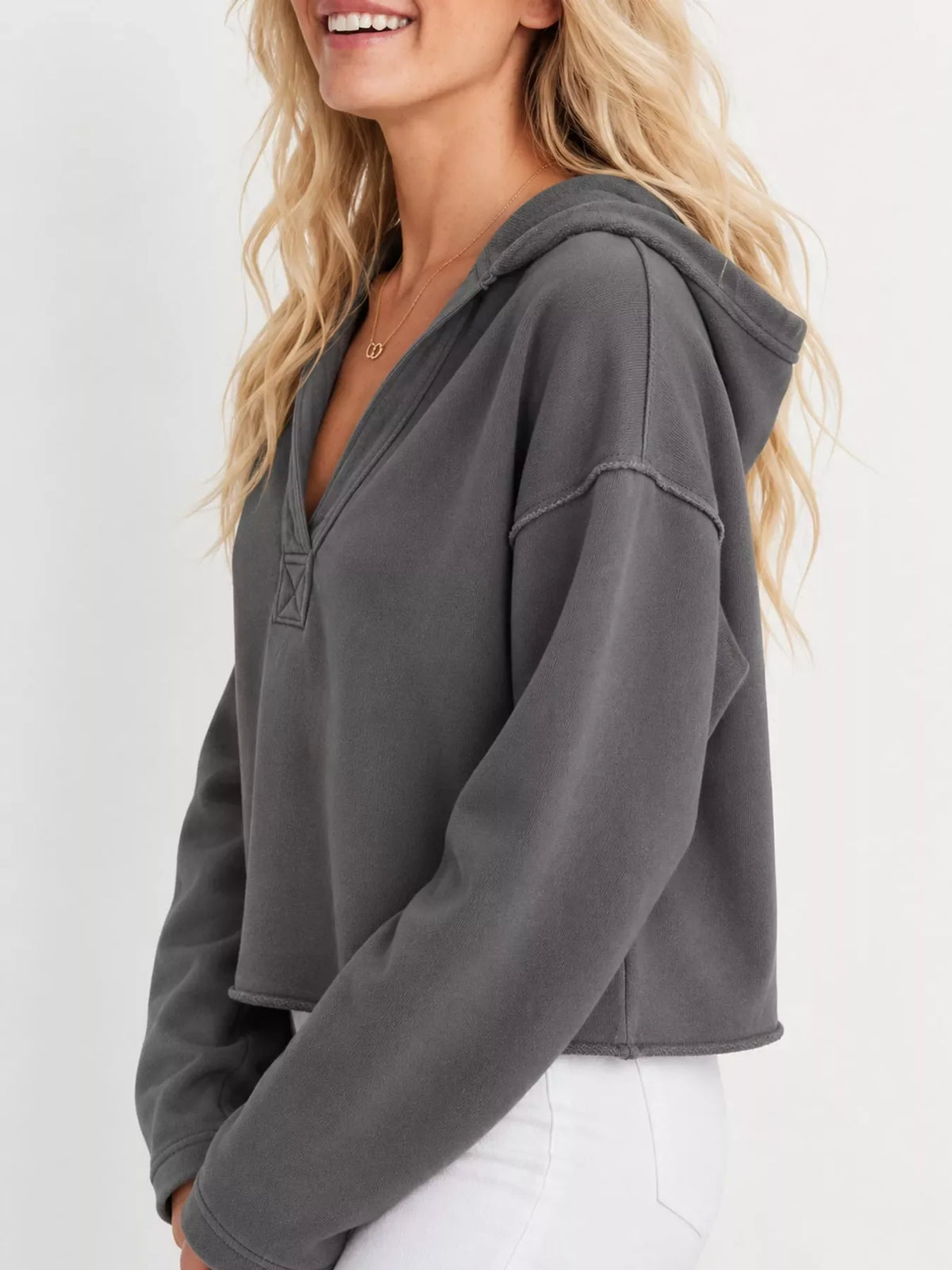 Dropped Shoulder Cropped Hoodie