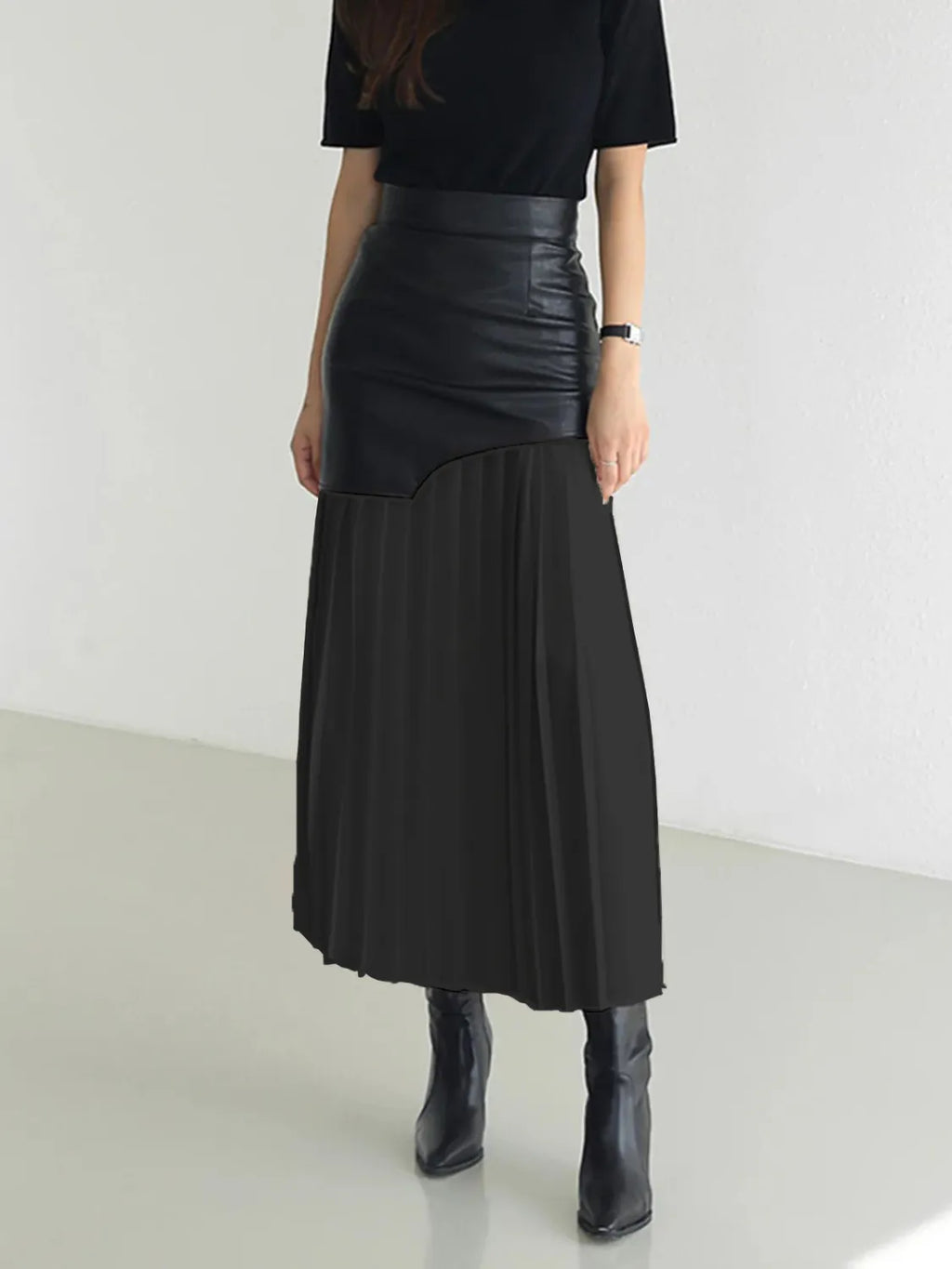 Patchwork Contrast Pleated Skirt