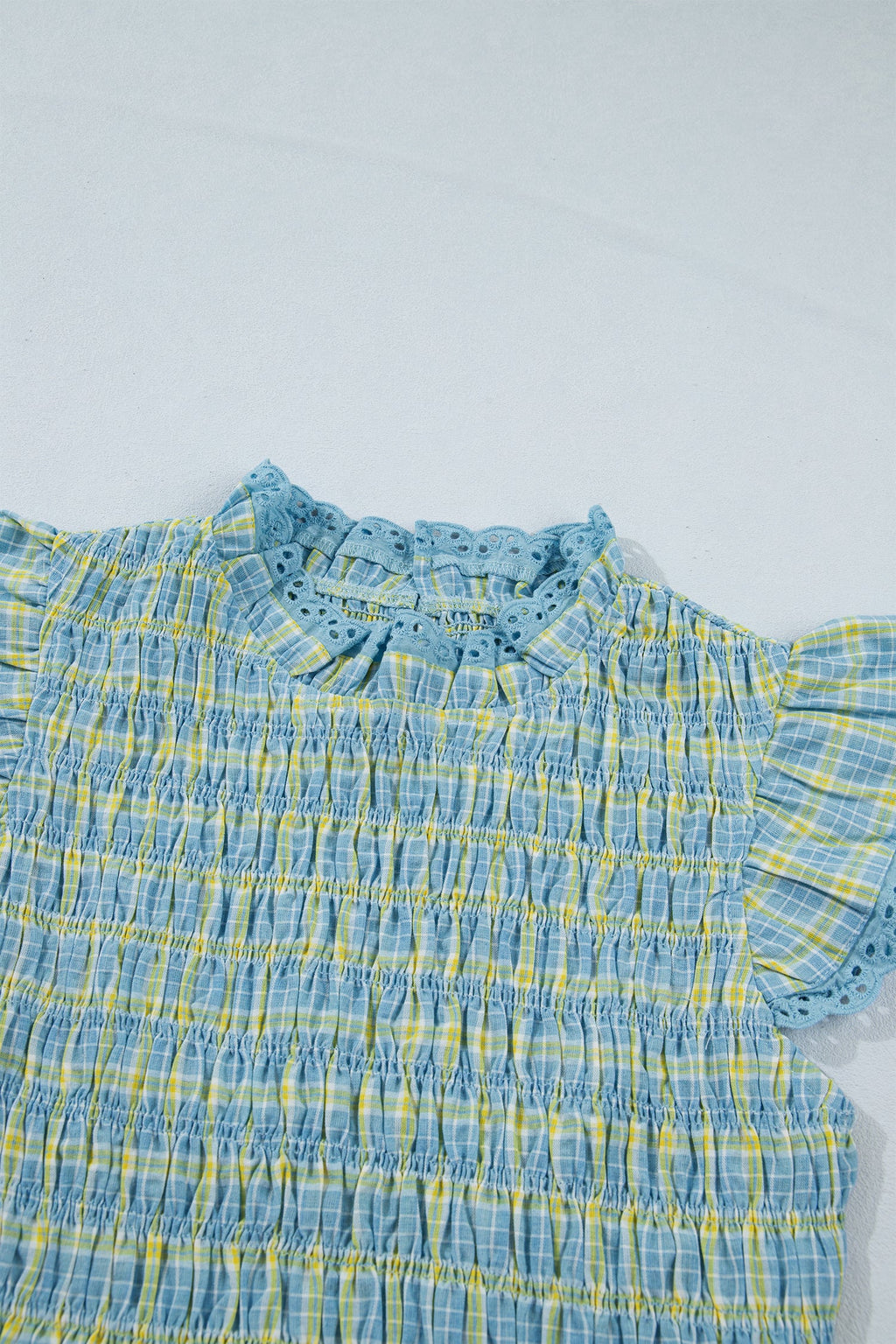 Multicolour Gingham Smoked Lace Trim Tank Top