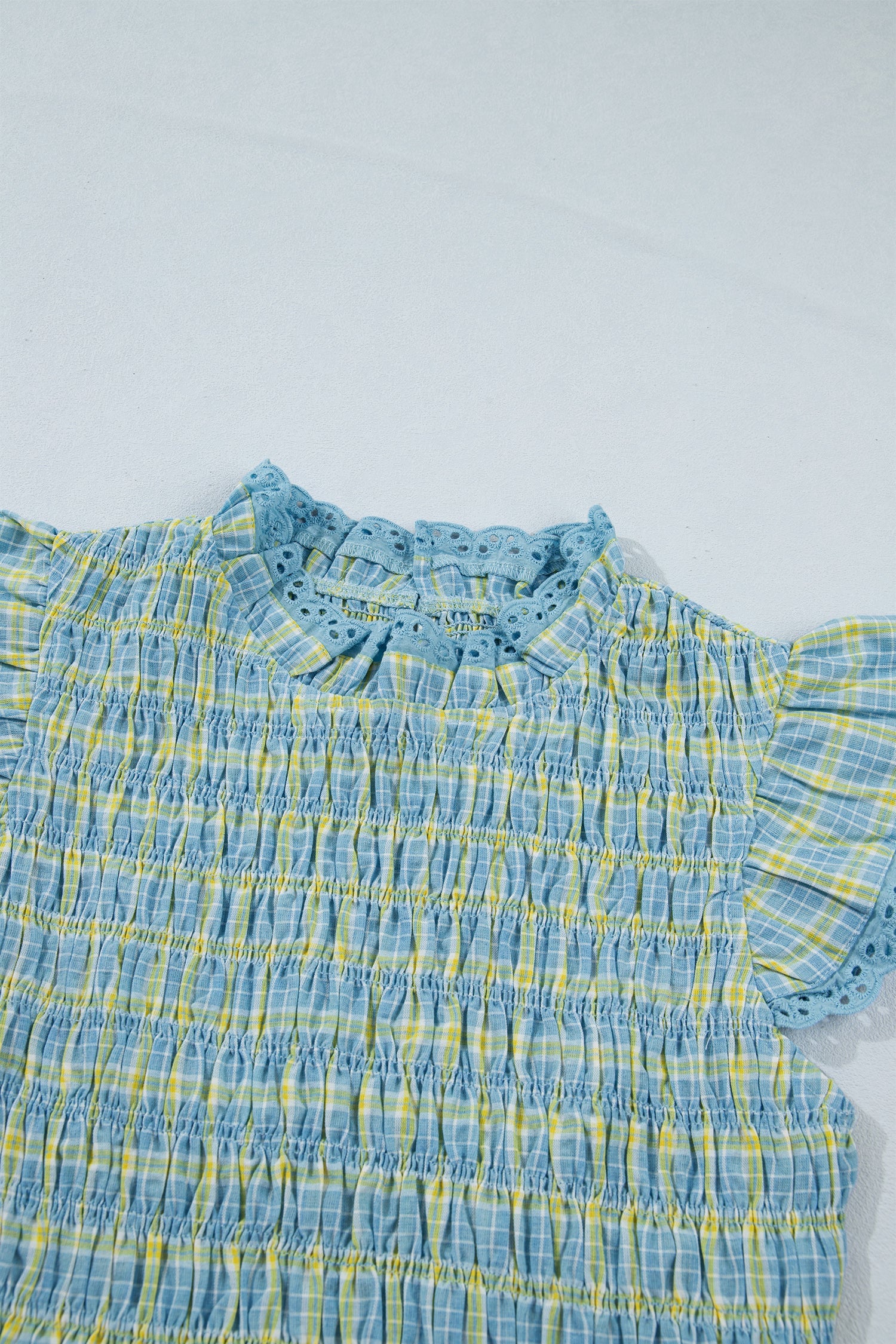 Multicolour Gingham Smoked Lace Trim Tank Top