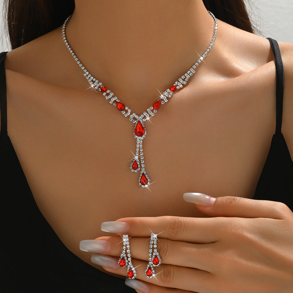 Womens 2 Pcs Necklace And Stud Earrings Set,Elegant European Style Costume Jewelry For Wedding Wear