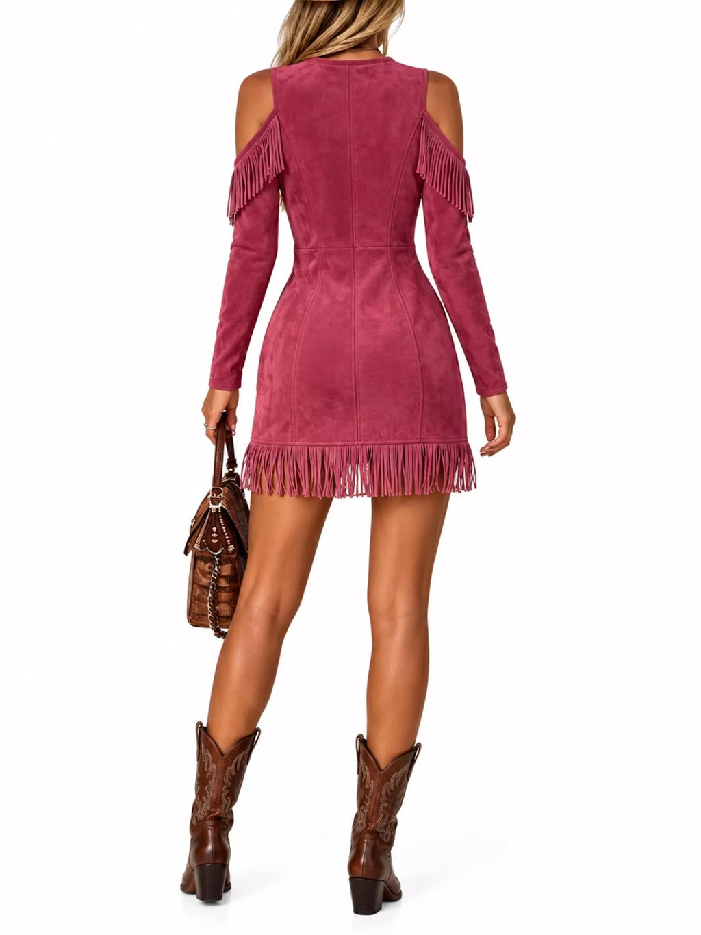 Full Size Fringed Cold-Shoulder Zip-Front Mini Dress Plus Size