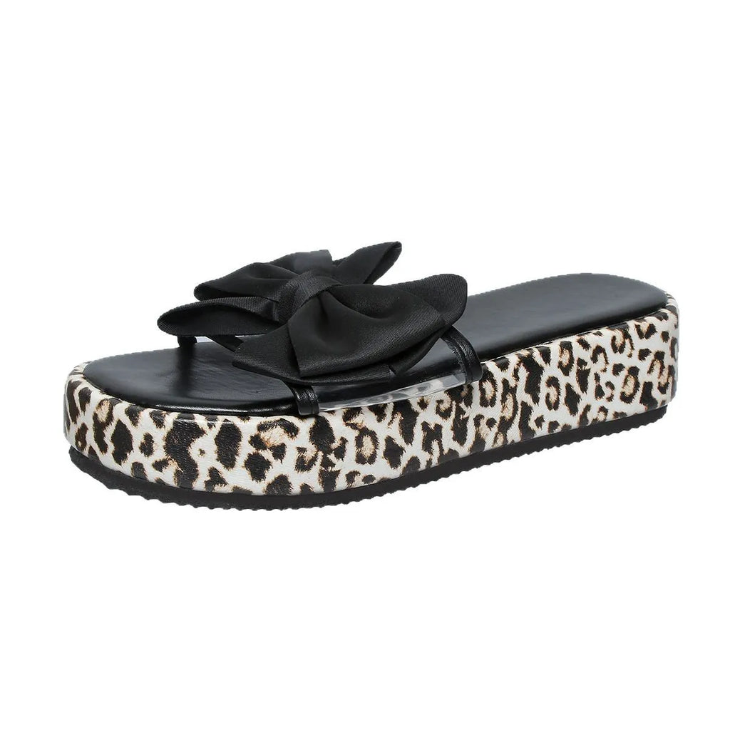 Bow Open Toe Leopard Platform Sandals